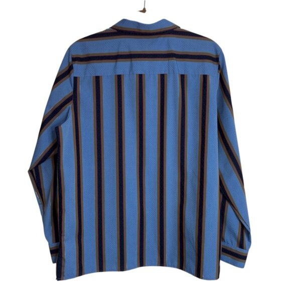 Foxcroft Women’s 12 Blue Striped Shirt Button Front Raised Print Long Sleeve - Picture 2 of 10